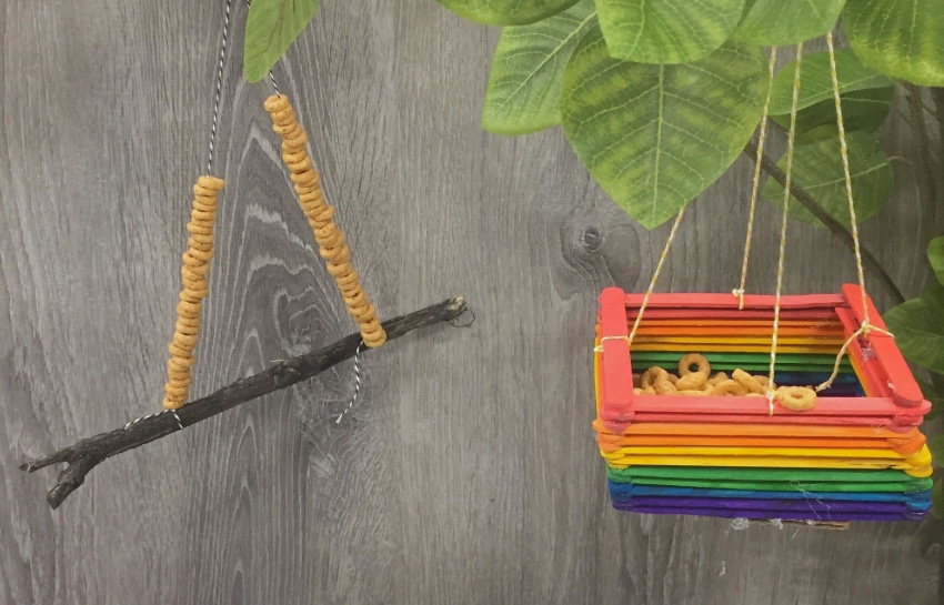 Two different homemade birdfeeders
